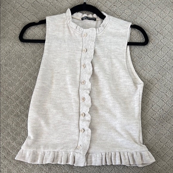 Zara Cream Sleeveless Ruffled Mandarin Collar Blouse - Picture 1 of 3
